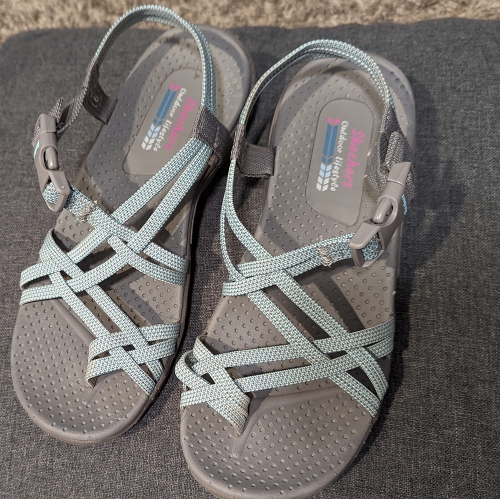 Skechers Gray and Light Blue Sandals